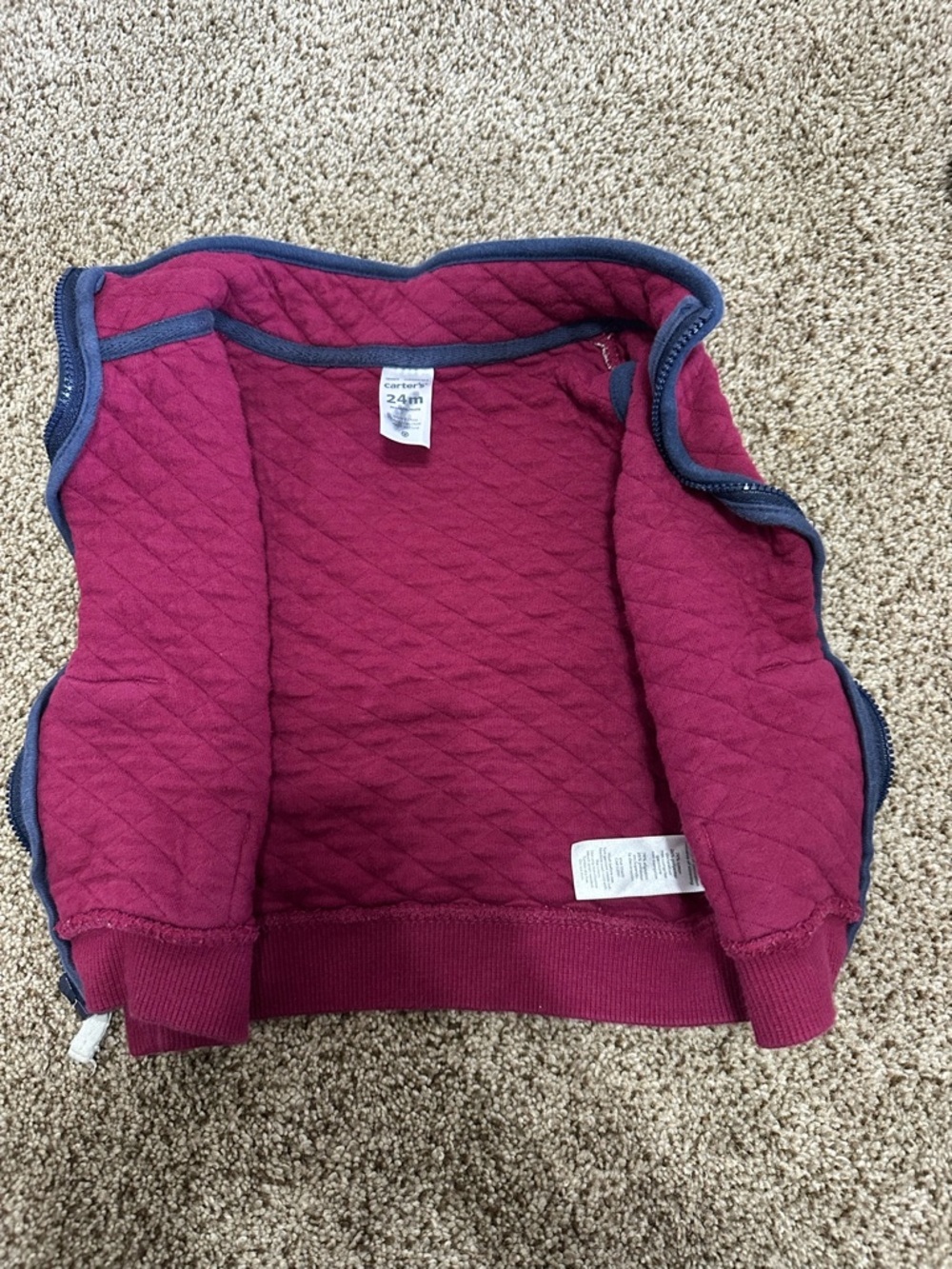 Carter's Quilted Burgundy Vest with Navy Trim - Picture 4 of 9
